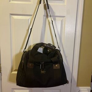 Eddie Bauer Premium Black Canvas brown Leather Duffle Weekender Bag